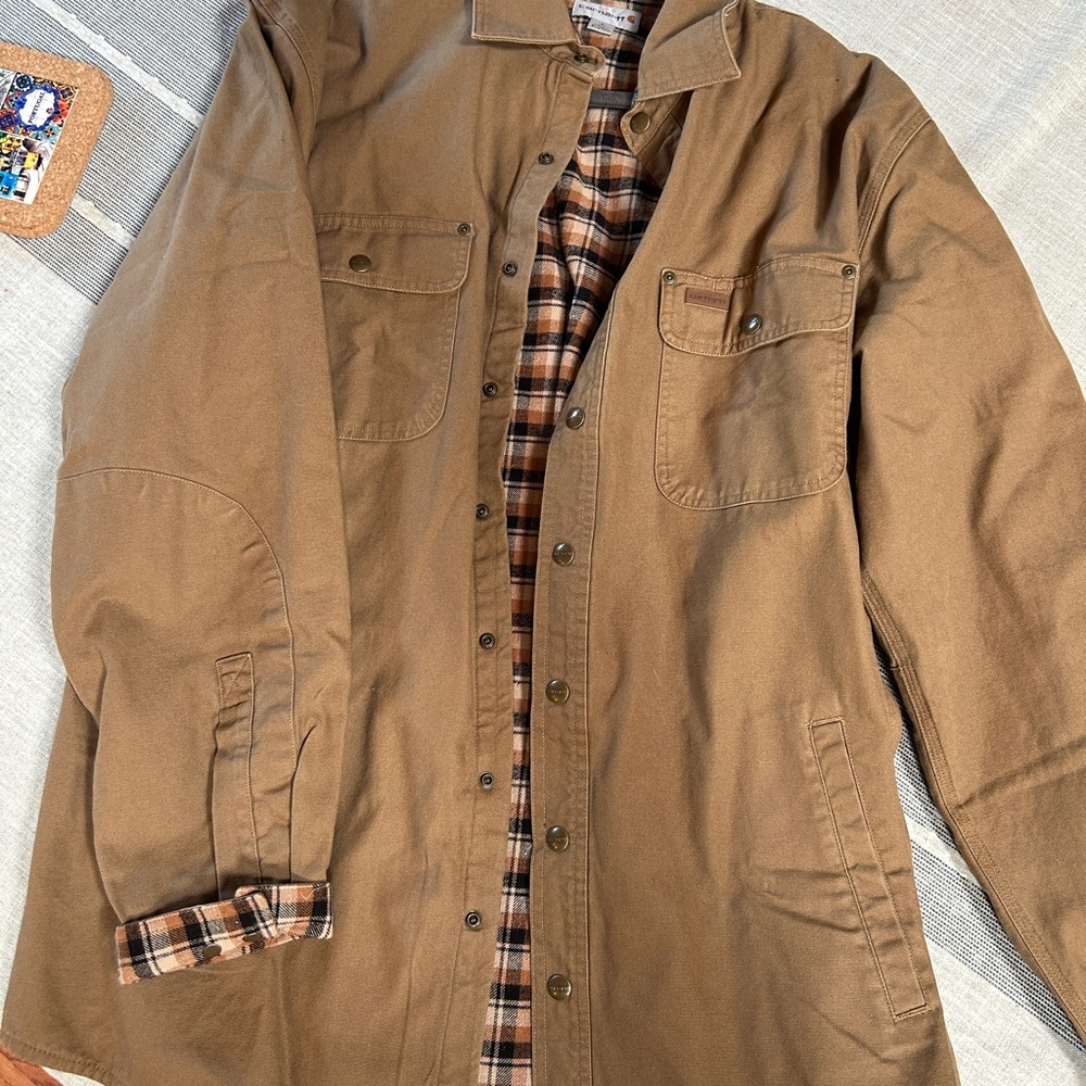 Carhartt Tan Shirt Jacket with Plaid Interior